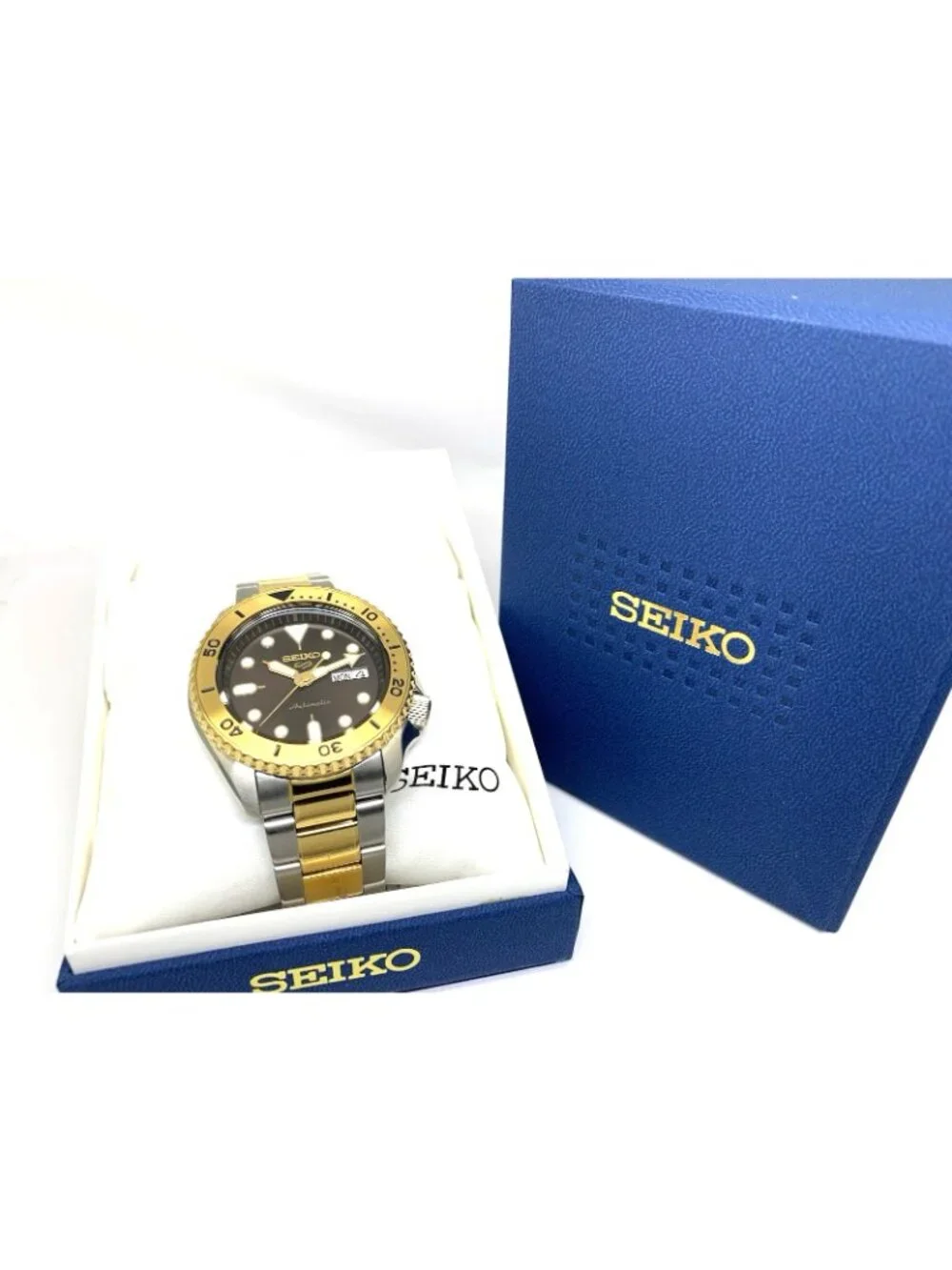Seiko 5 Sports Men's Watch SRPK24 Automatic Brown Dial Two Tone Steel 42.5mm